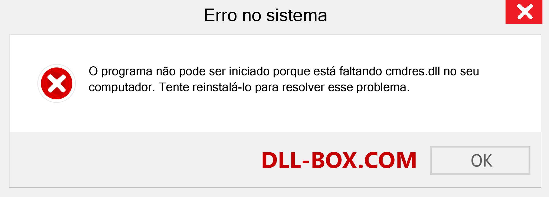 Arquivo cmdres.dll ausente ?. Download para Windows 7, 8, 10 - Correção de erro ausente cmdres dll no Windows, fotos, imagens